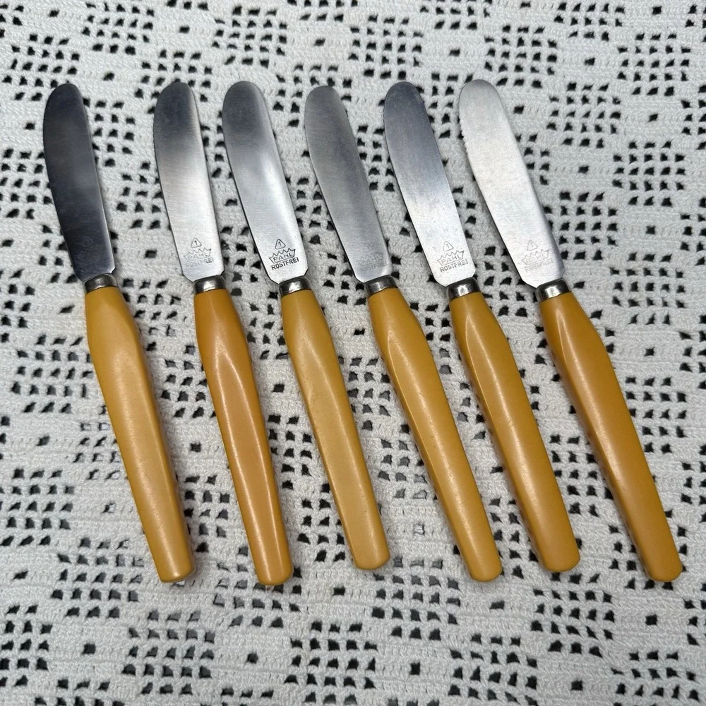 Vintage 1940s Pahl Rostfrei Germany Butterscotch Bakelite Fruit Knives Set of 6